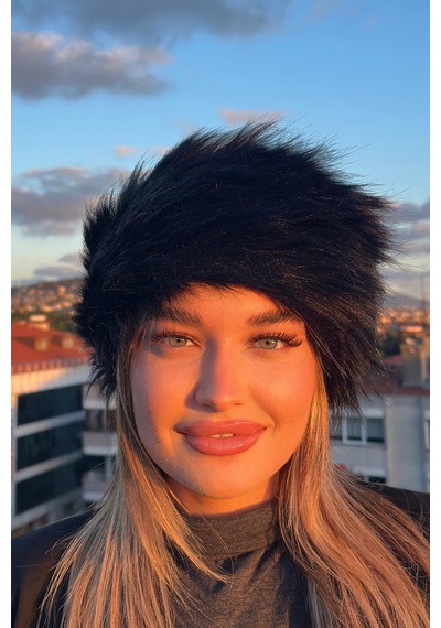 Mollycrush Kadın Siyah Peluş Kürk Şapka Rus Tarzı Premium Kışlık Model Siyah