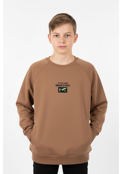 Kanguru Cepli Baskılı Detaylı Erkek Çocuk Sweatshirt-90883 Kahverengi