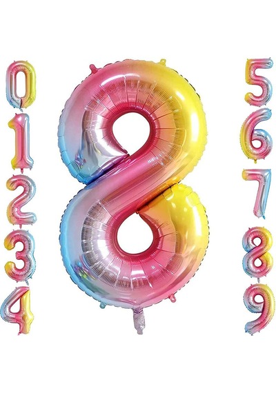 8 Sekiz Rakam Gökkuşağı Folyo Balon 34" Inc 76 CM