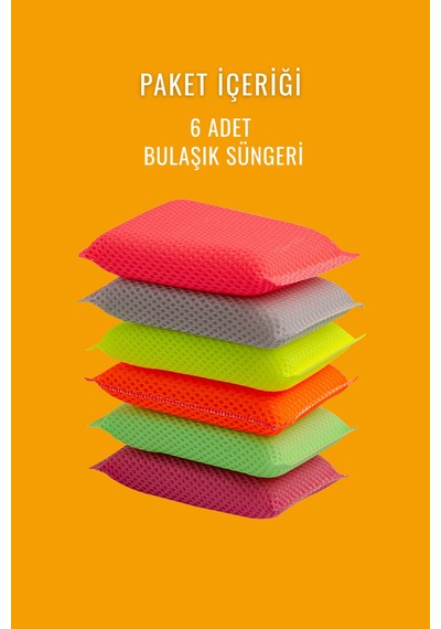 Grimorlife 6 Adet Mikrofiber Lifli Bulaşık Süngeri Dayanıklı Ve Hijyenik Temizlik Süngeri Seti
