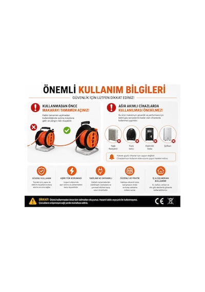 Makaralı Uzatma Kablosu 3x2.5mm- 20m/30m/40m/50m Güçlü Ve Dayanıklı 50 Metre Diger