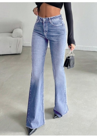 Kene Jeans Paça Kesik İşlemli Buz Mavi İspanyol Paça Buz Mavi