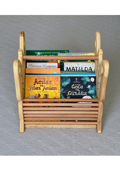 Masif Ahşap Montessori Kelebek Figürlü Çocuk Odası Kitaplığı Ahşap