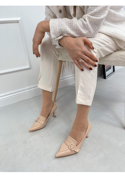 Ervanın Butiği Bej Cilt Kahlo Toka Detay Kadın Stiletto-3918