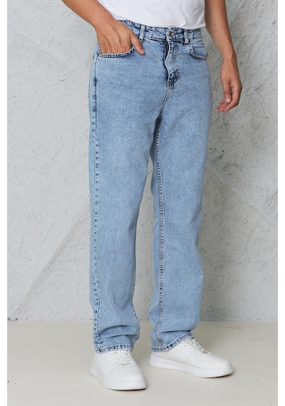 Blayn Jeans Erkek Antrasit Baggy Kot Pantolon - Geniş Kalıp Günlük Rahat Denim Jean Toz Mavi
