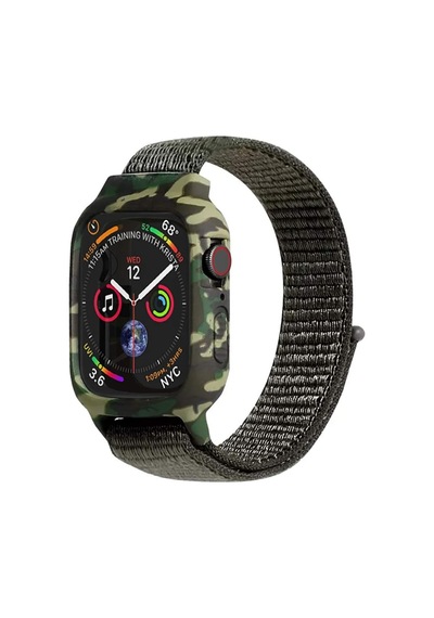 Apple Watch Series 5 40mm Kordon Camouflage Armor Pro Koyu Yeşil Çok Renkli
