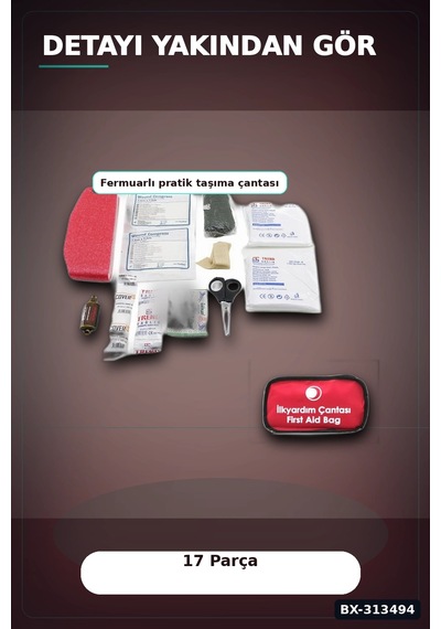 Fermuarlı Polyester Çantalı 17 Parça Acil İlk Yardım Seti Araba Ev Ofis Bx-313494