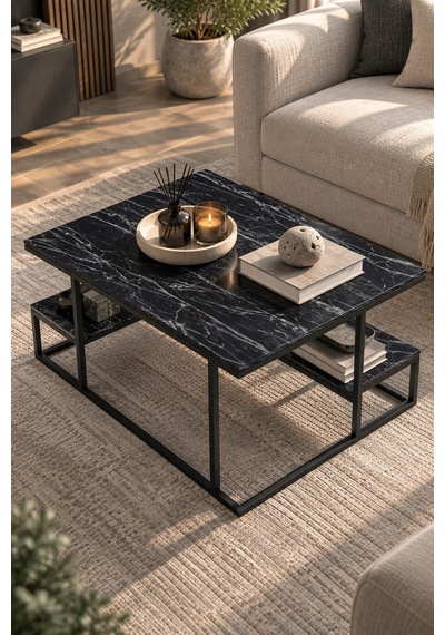 Sulorahome Siyah Raflı Orta Sehpa