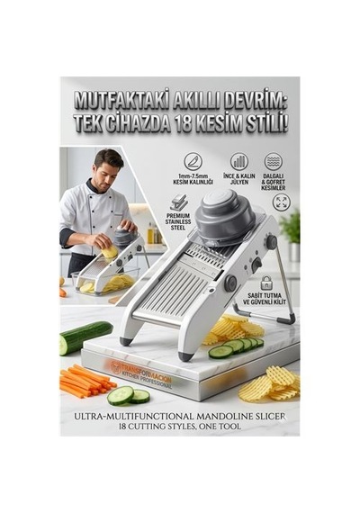Zenvac Profesyonel Mandolin Rende Sebze Doğrayıcı - 18 Fonksiyonlu Ayarlı Jülyen Dilimleyici 723134 Zenvac29 Renkli