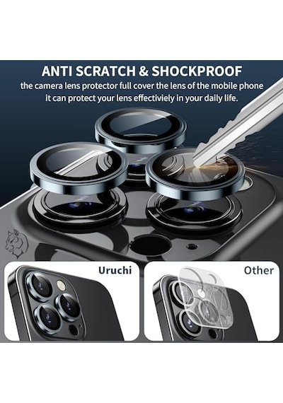 İphone 14 Pro / 14 Pro Max / 15 Pro / 15 Pro Max Safir Premıum Kamera Lens Koruyucu,  Tasarım Çizilmez 9h Temperli Cam Kamera Ekran Koruyucu, Metal Lens, Siyah,