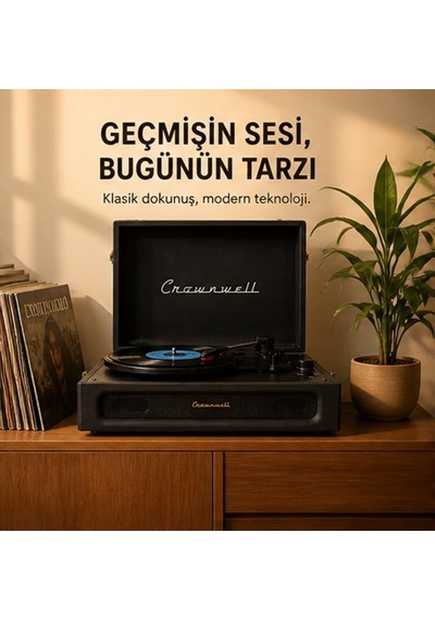 Casablanca Retro Çanta Pikap - 3 Devirli 33/45/78 , Dahili Hoparlörlü, Bluetooth Bağlantılı, Nostaljik Taşınabilir Plak Çalar - Siyah