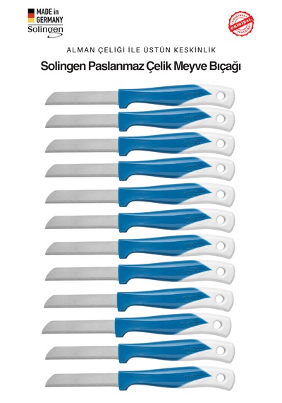 Solingen Ritter Profesyonel Mavi Renk Geçişli Meyve&sebze Bıçağı 12'li Set & Ultra Keskin Tırtıklı Ağız, Paslanmaz Çelik