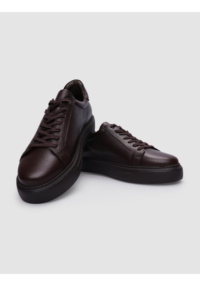 Cabani Hakiki Deri Kahverengi Bağcıklı Erkek Sneaker Kahverengi