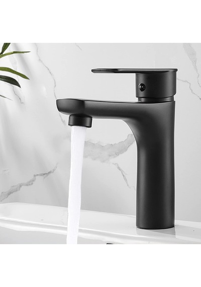 Siyah Sabit Aç Kapa Kısa Lavabo Bataryası Pirinç Döküm Lavabo Musluğu Siyah