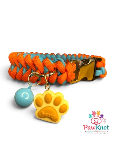 Pawknot Blue Mandarin Paracord Kedi/köpek Tasması El Emeği Handmade Mavi - Turuncu