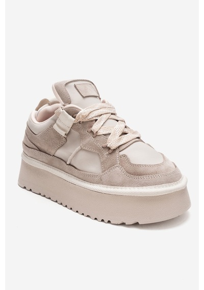 Raven Bej Süet Hakiki Deri Kadın Platform Sneaker Bej