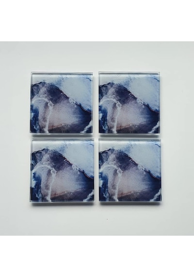 4'lü Takım Cam Bardak Altlığı 10cm X 10cm Ocean Desen