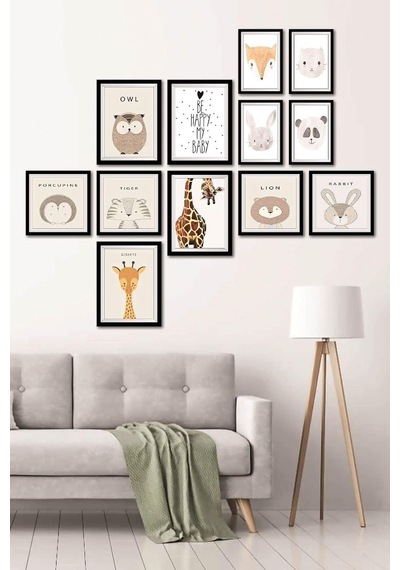 12 Parça Dekoratif Mdf Tablo Seti Çerçeve Görünümlü Dekolıadkj046