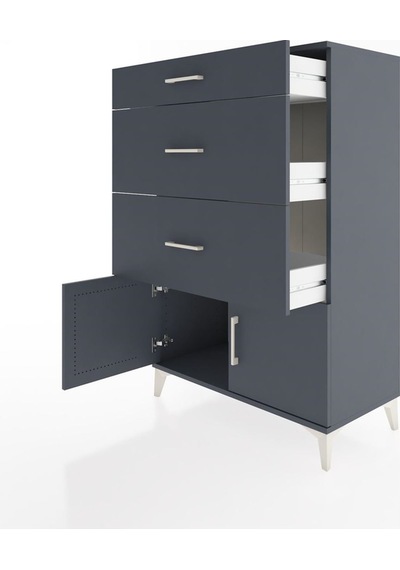 Hyperion Dolap 3 Çekmeceli 2 Kapaklı 88x44x134 Antrasit-antrasit Antrasit