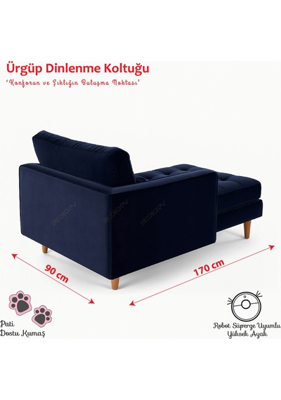 Ürgüp Dinlenme Koltuğu Puf Josefin Koltuk İkili Kanepe - Sağ Kolçaklı Lacivert