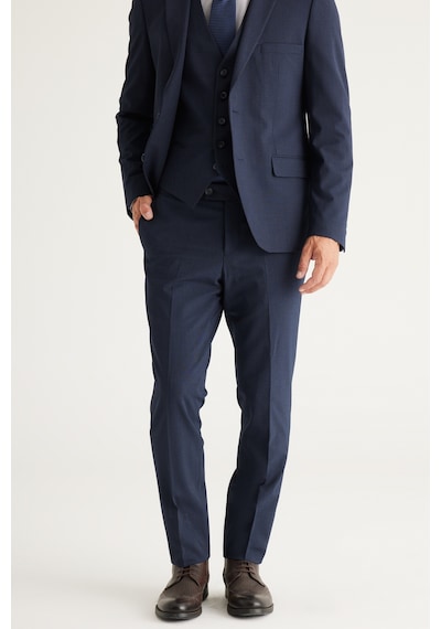 Ac&Co / Altınyıldız Classics Erkek K.lacı Recycle Slim Fit Dar Kesim Mono Yaka Yelekli Kareli Takım Elbise K.lacı Koyu Lacivert