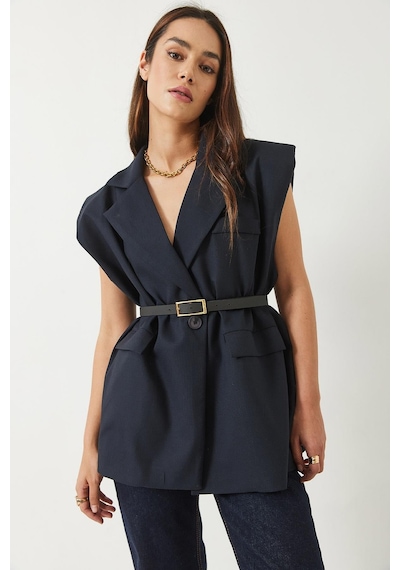 Shade Kadın Cep Detaylı Kemerli Vatkalı Oversize Astarlı Blazer Yelek 11143 60281003 - Lacivert Shade Kadın Cep Detaylı Kemerli Vatkalı Oversize Astarlı Blazer Yelek 11143 60281003 - Lacivert