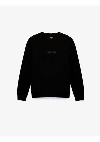 Koton Regular Fit Uzun Kollu Bisiklet Yaka Baskılı Sweatshirt Siyah 6wam70200mk Siyah