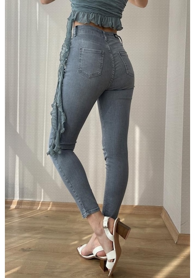 Gri Kadın Skinny Fit Jean Yüksek Bel Likralı Esnek Kot Pantolon Jennie-gri 001