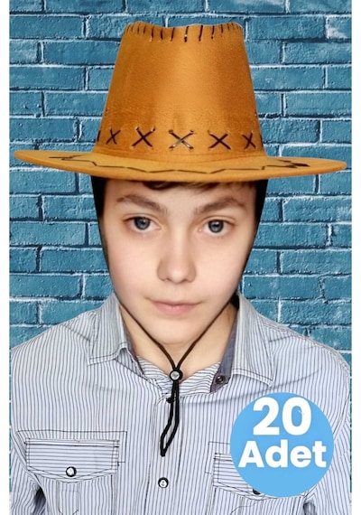 Uniquetrenders Çocuk Unisex 20'li Nubuk Kovboy Şapkası 8-14 Yaş Taba