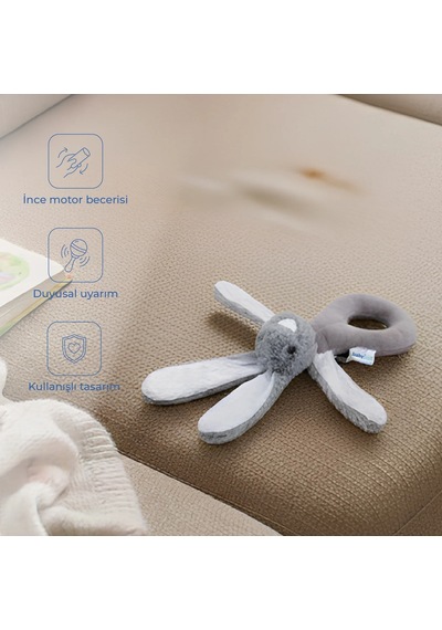 Babyjem Tutmalı Çıngıraklı Mini Peluş Tavşan Gri 842