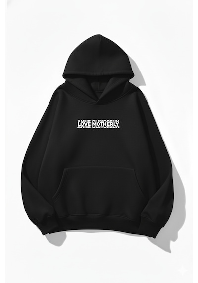 Uyguntarz Unisex Yumuşak Dokulu Anne Oluyorsun Baskılı Tasarım Oversize 3 İplik Hoodie Sweatshirt siyah