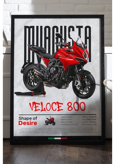 Mv Agusta Veloce 800 Siyah Ahşap Çerçeveli Poster, Dekoratif Motosiklet Duvar Tablosu