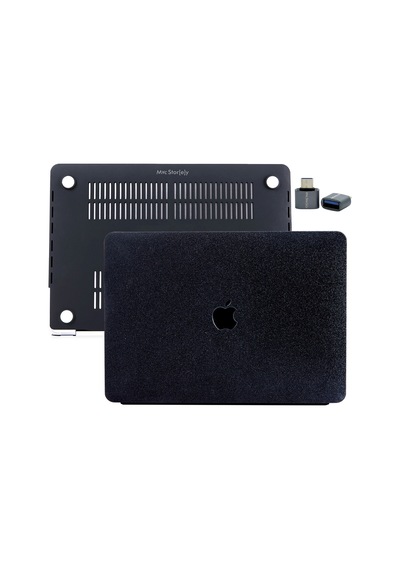 Apple Uyumlu MacBook Air 13 Kılıf Simli Parlak Vinil Sert Hard Case Tpu Taban İnce Hafif A2337 A2179 A1932 Siyah