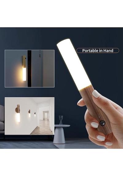 Modern Sensörlü Usb Şarjlı Mıknatıslı Taşınabilir Duvar Aplik Masa Lambası Ahşap Görünümlü Gün Işığı Diğer