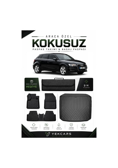 Audi A3 Hatchback 2015 Model Aracınıza Özel 4d Karbonlu Kauçuk Paspas Takımı Ve Bagaj Havuzu