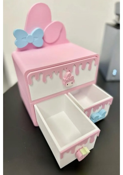 Pembe Fiyonk Temalı 2 Katlı 3 Çekmeceli Çok Amaçlı Çocuk Odası Organizeri