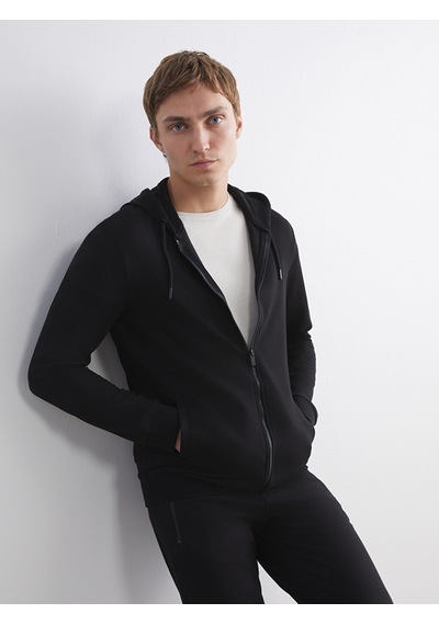 Lcwaıkıkı Basic Siyah Kapüşonlu Basic Erkek Fermuarlı Sweatshirt