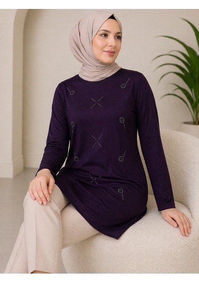 Mutlu City Orta Taş Ve Üzeri Anne Penye Tunik 30644 Mürdüm