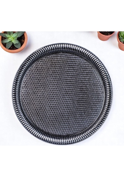 Osmanlı Tarzı Yuvarlak Dövme Metal Servis Tepsisi 30 Cm, 357 G, 5 Renk Seçeneği Antik Siyah
