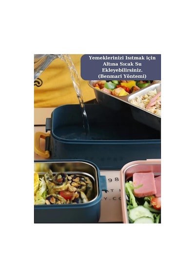 Vagonlife Bl50002-2 Pembe 1400 Ml 3 Bölmeli Paslanmaz Çelik Lunch Box Beslenme Kabı Çok Renkli