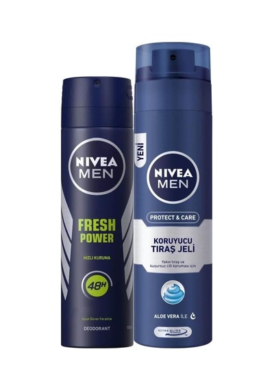 Men Erkek Sprey Deodorant Fresh Power 150ml Ve Nıvea Men Protect&care Tıraş Jeli 200ml, Kuru Ciltler İçin, Pürüzs