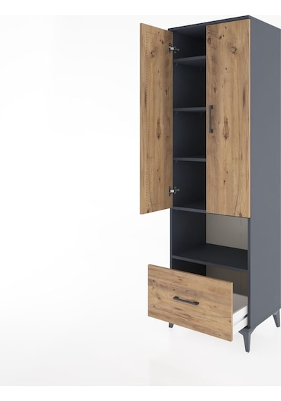 Hyperion Dolap 5 Raflı Tek Çekmeceli 2 Kapaklı 60x44x195 Antr... Antrasit