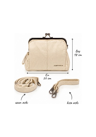 Just Polo Kadın Çift Askılı Çanta 18x20 Cm Fermuarlı Günlük Omuz Ve El Çantası Krem