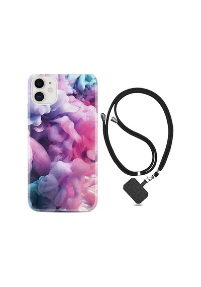 Apple Apple iPhone Uyumlu 11 Kılıf Desenli Silikon Boyun Askılı Pink Cloud 1305