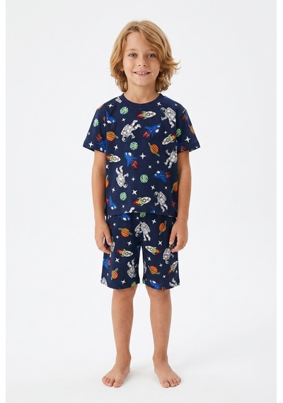Alkın Kids 3-13 Yaş Erkek Çocuk Gezegen Desenli %100 Pamuklu Kısa Kollu Şortlu Pijama Takımı Lacivert Alkın Kids 3-13 Yaş Erkek Çocuk Gezegen Desenli %100 Pamuklu Kısa Kollu Şortlu Pijama Takımı Lacivert