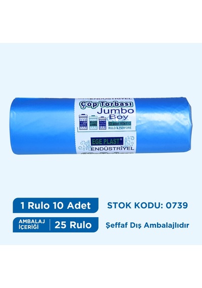 Egeplast Endüstriyel Çöp Torbası Jumbo Boy 80X110 Koli 25 Rulo