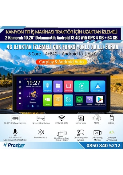 Kamyon Tır İçin Kayıtlı 2 Kameralı Android 13 Wıfı Gps 4g Uzaktan İzlemeli 4 Gb + 64 Gb Carplay 512 Gb Destekli Tak Kullan Kamera Seti