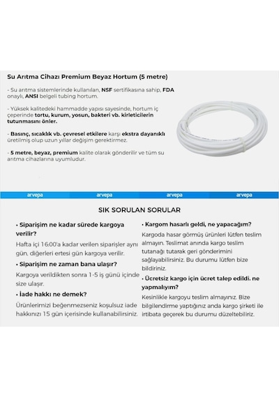 Su Arıtma Cihazı Hortumu Beyaz 6 Mm 1/4 Inç Tüm Arıtma Cihazlarına Uyumlu 5 Metre