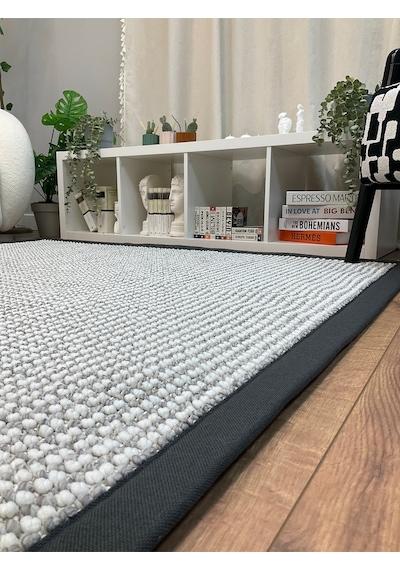 Saraz Halı Kumaş Bordür Gri Bukle Antrasit Bordür Halı Salon Koridor Mutfak Çocuk Odası Halısı Kilim S267 Gri - Antrasit