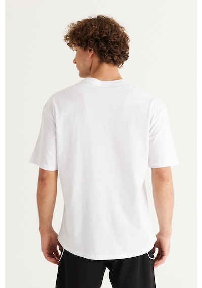 Ac&Co / Altınyıldız Classics Erkek Beyaz Long Fit Bisiklet Yaka Baskılı Kısa Kollu Tişört Beyaz